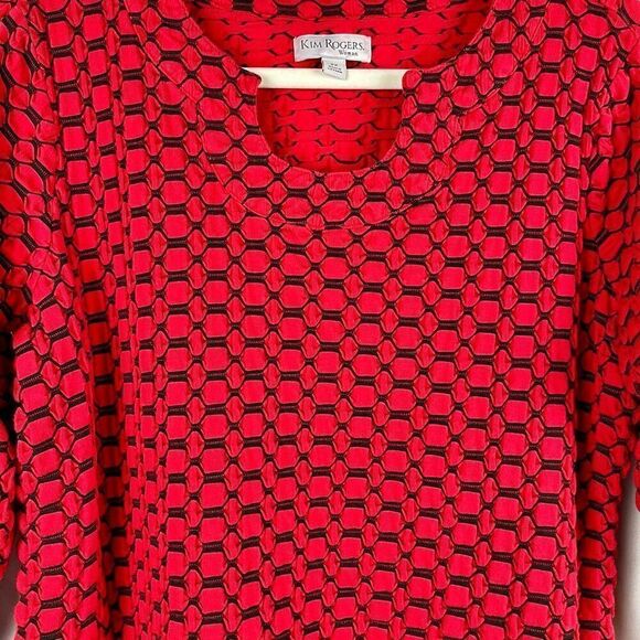 Kim Rogers 3/4 Sleeve Red Black Geometric Polka Dot Blouse 2X - Picture 2 of 9
